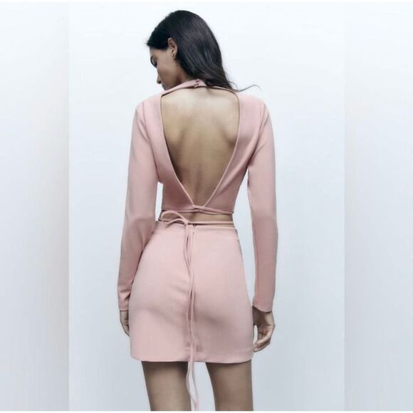 Zara EUC Open Back Top With Ties Pink Cropped Size XS - Picture 2 of 10